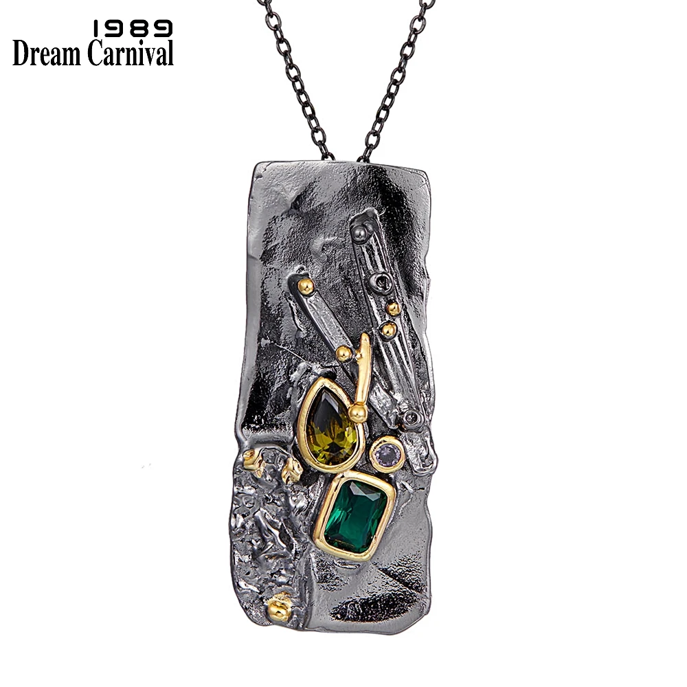 DreamCarnival1989 новая Готическая коллекция циркониевое ожерелье с прямоугольной подвеской для женщин преувеличенная индивидуальность Черное золото Цвет WP6678 - Окраска металла: С черным цинковым покрытием