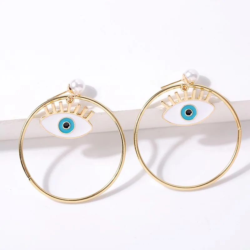 

Trendy Turkish Blue Eye Dangle Earrings Women Long Statement Circle Hanging Drop Earrings Femme Jewelry