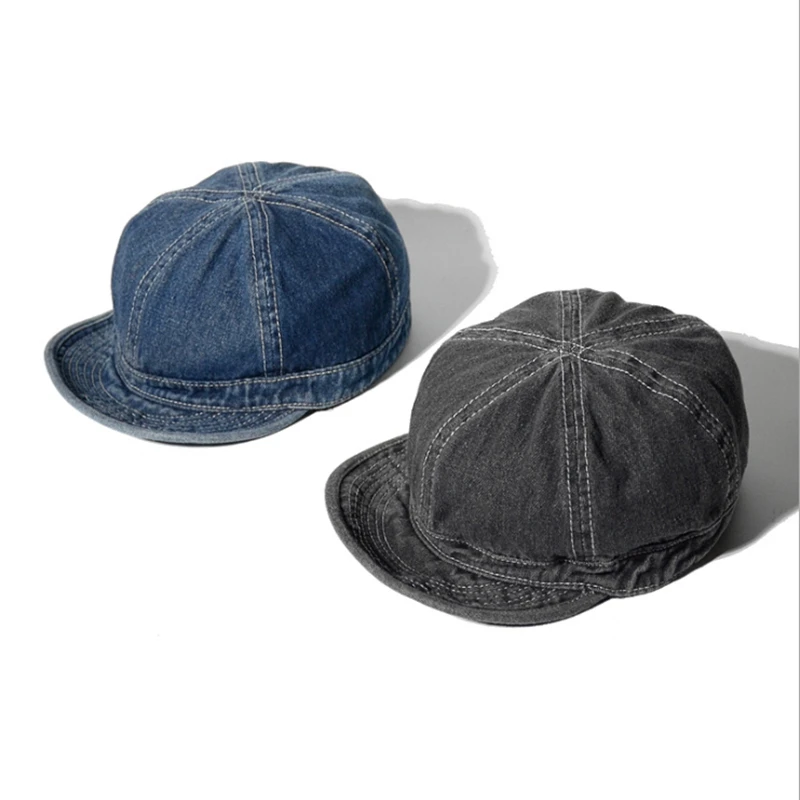 Short Brim Korean Version Denim Adjustable Baseball Cap Solid Color Shading Unisex Vintage Dad Hat Snapback | Аксессуары для