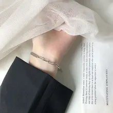 Браслет из стерлингового серебра 925 пробы, модный, Ретро стиль, индивидуальная цепочка с замком, простой браслет для женщин и девушек, Серебряное ювелирное изделие