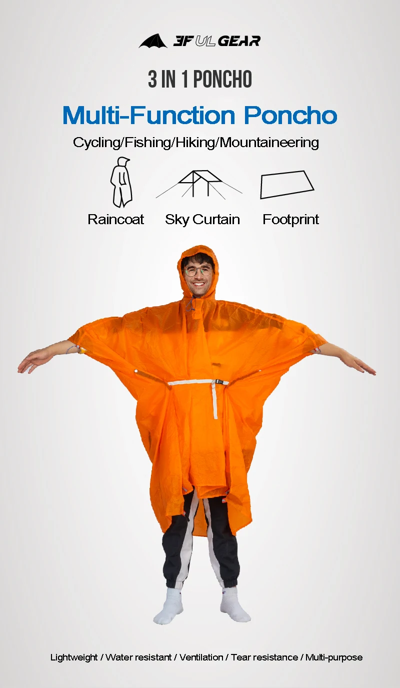 Capa de Chuva para Caminhadas Silício ao ar Livre sem Mangas 3 em 1 Engrenagem Multifuncional Poncho Pesca Montanhismo Revestido 3f ul 2 poncho capa de chuva para caminhadas pesca