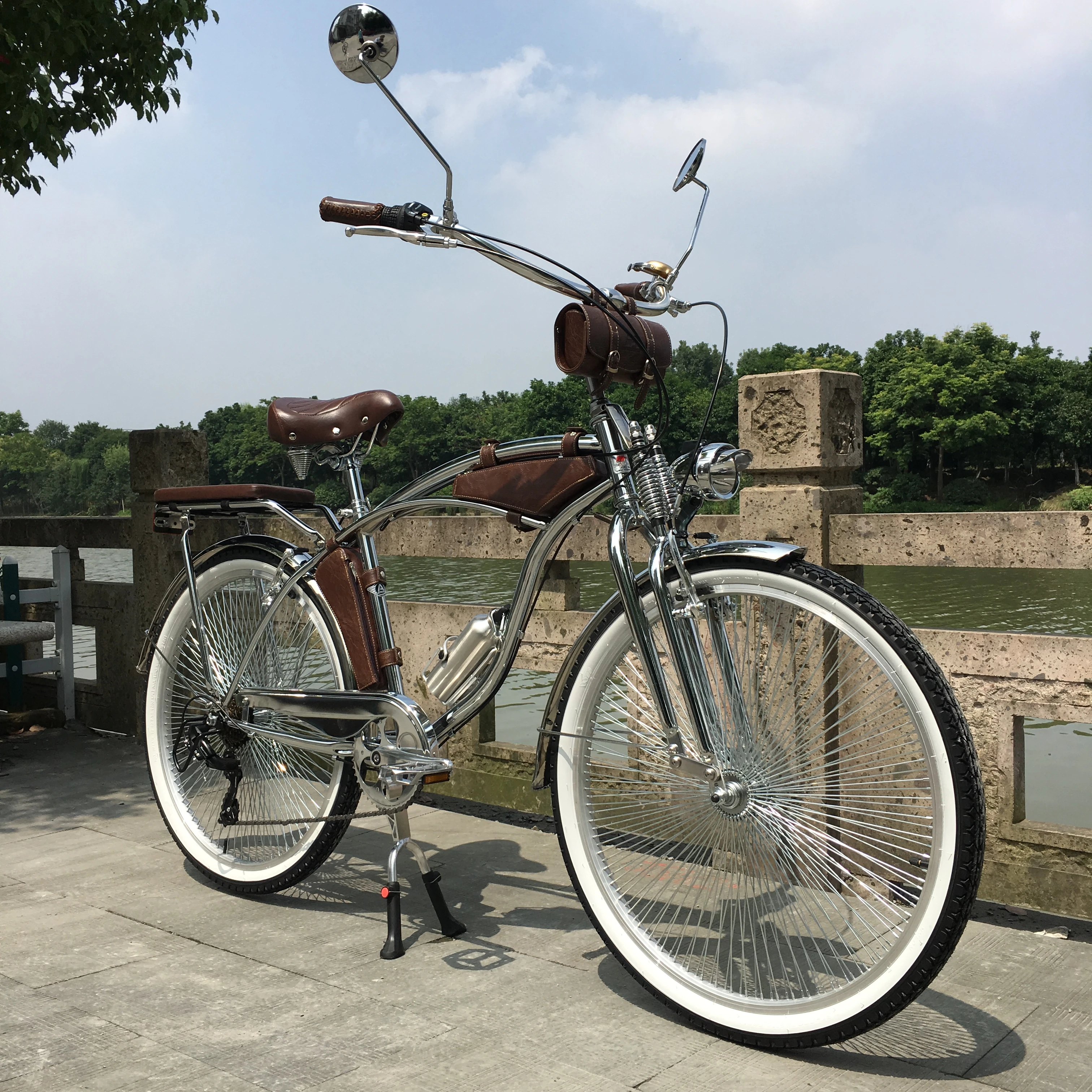 Bicicleta cromada clásica de ", 140 piezas, dos resortes, 7 velocidades, freno en V, impresionante, Vintage, para playa|Bicicleta| -