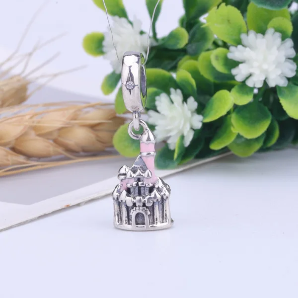 Настоящее 925 пробы Серебряный Бисер Очарование розовый замок эмаль кулон Шарм Подходит Pandora Браслеты и ожерелья для женщин ювелирные изделия