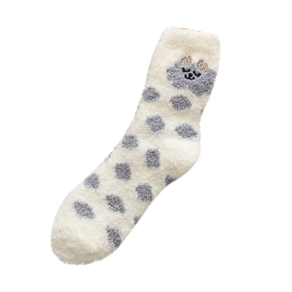 Зимние женские носки, толстые теплые носки из полиэстера и плюша, одноцветные носки в горошек с милым животным принтом, повседневные носки под платье Z1115
