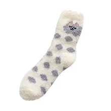 Зимние женские носки, толстые теплые носки из полиэстера и плюша, одноцветные носки в горошек с милым животным принтом, повседневные носки под платье Z1115