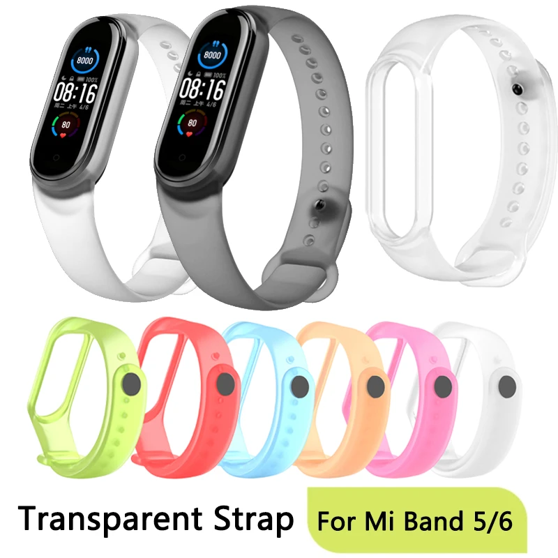 Прозрачный ремешок для Xiaomi Mi Band 5/6 сменный силиконовый браслет 6/5 NFC MiBand |