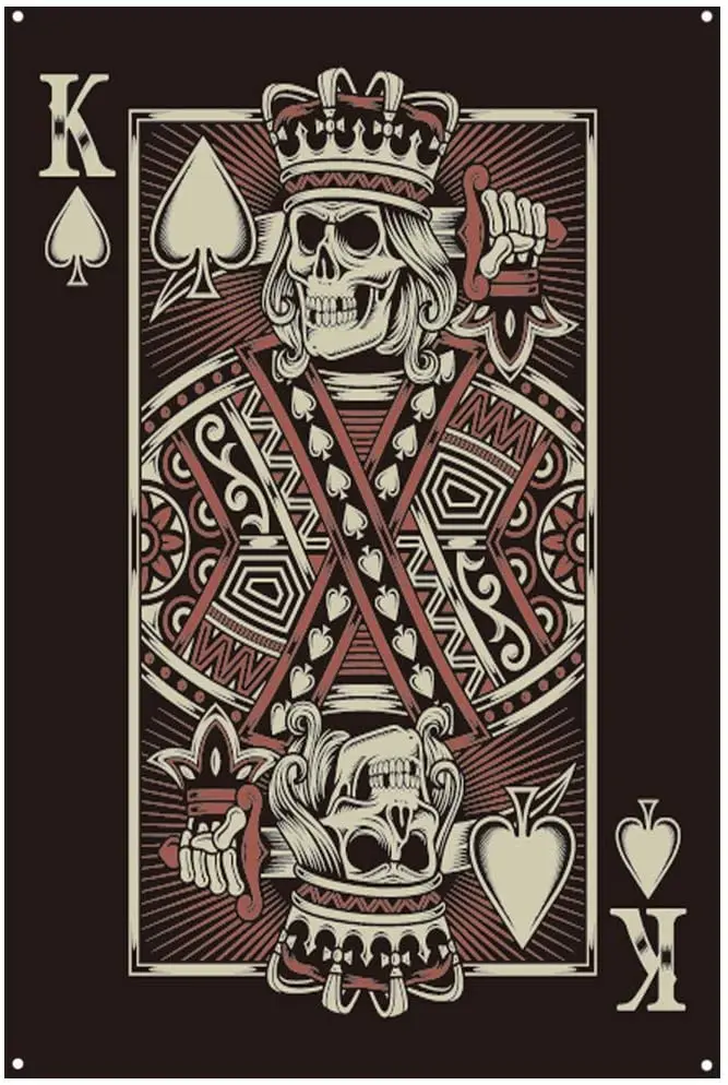 

Original Retro Design Black Skull Spades K Tin Metal Sign Wall Art | Thick Tinplate Print Poster Wall Decoration