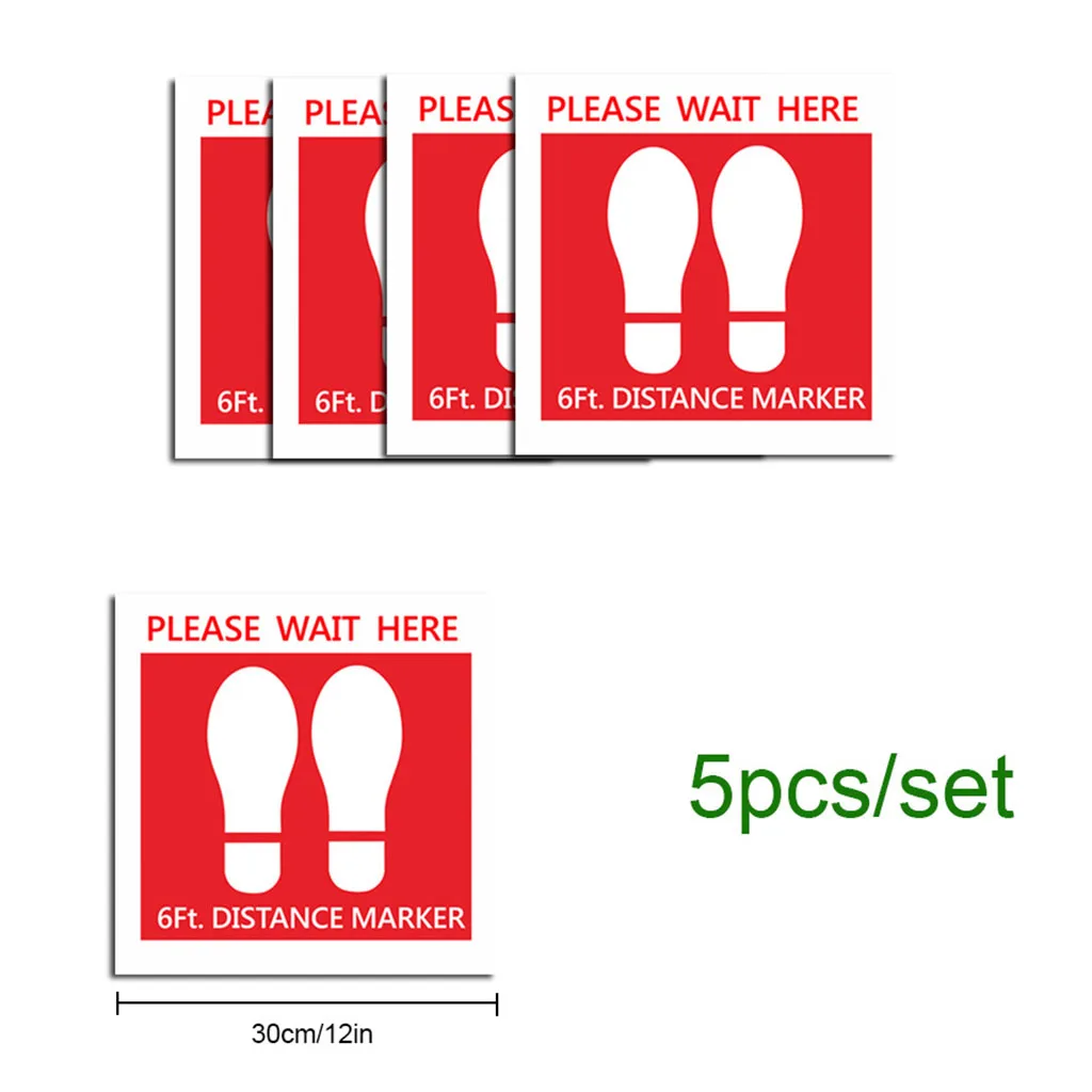5pcs Social Distancing Floor Decals Safety Floor Sign Marking Direction Quoues