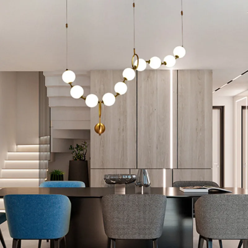 

Postmodern Style Glass Ball Pendant Lights Creative Necklace Design Restaurant Hall Apartment Decro Suspension Light Fixtures