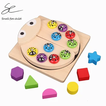 

NEW Baby Wooden toys Ladybug Game multicolour Shape block Learning & Educational table fish game for children