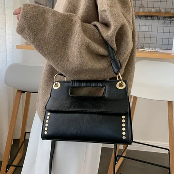 

Vintage Rivet Women's Tote Bag Solid Metal Sheets Women Shoulder Bag High Quality Pu Ladies Handbag Casual Women Crossbody Bag