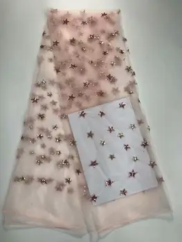 

african lace fabric 2020 high Quality Sequins 3D Flower Fabric Purple Net Lace Fabric Embroidered For Wedding Dresses