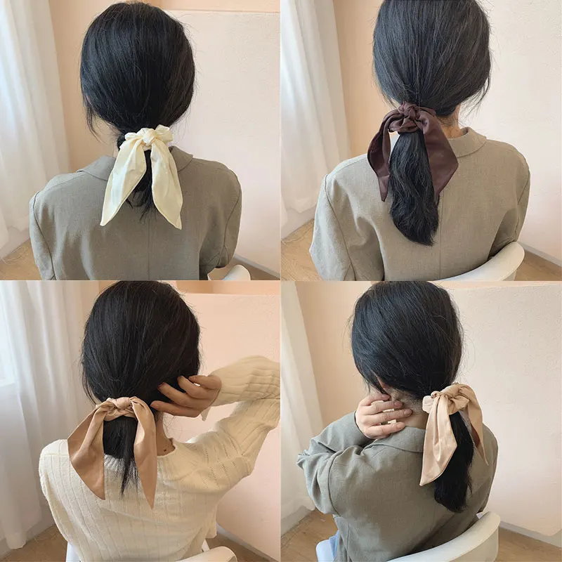 

New Chiffon Bow Streamers Hair Ring Fashion Ribbon Girl Solid Color Hair Bands Scrunchies Ponytail Elegant Hair Holder Rope