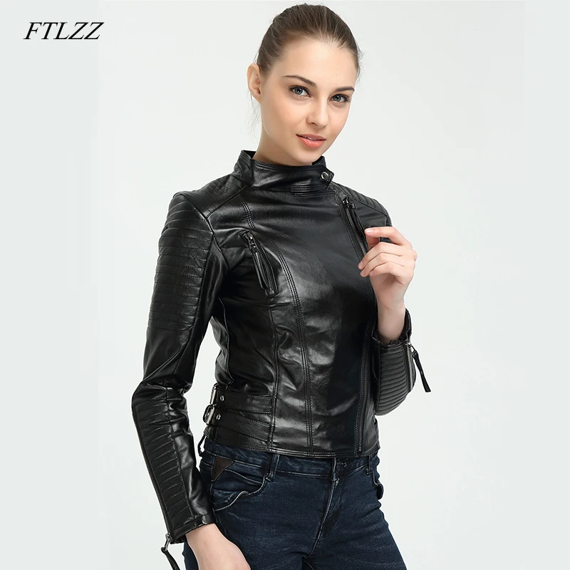 Куртка женская мотоциклетная из мягкой ПУ кожи на весну/осень|pu leather jacket|brand