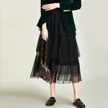 Хавва осень и зима плиссе в гармошку сетка половина-длина юбка полиэстер сплошной цвет юбка Q4537