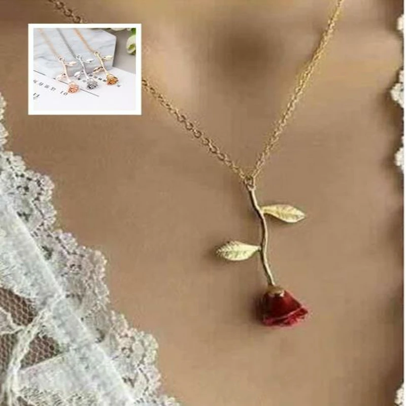 

1pcs Christmas Gift New Jewelry Vintage delicate Rose Pendant Necklace Valentine's Day gift