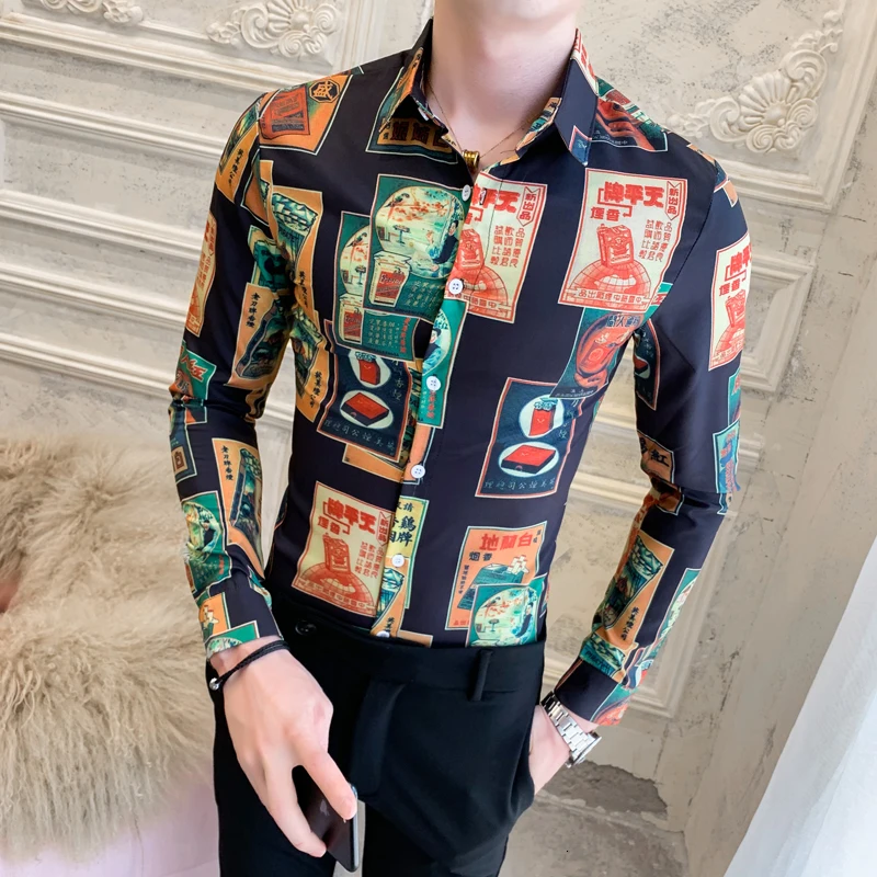 Camisas Hombre Algodon, рубашка с цветочным принтом, британский стиль, рубашка для мужчин, модная, осенняя, черная, желтая, мужская, самосовершенствование, рубашка с длинным рукавом