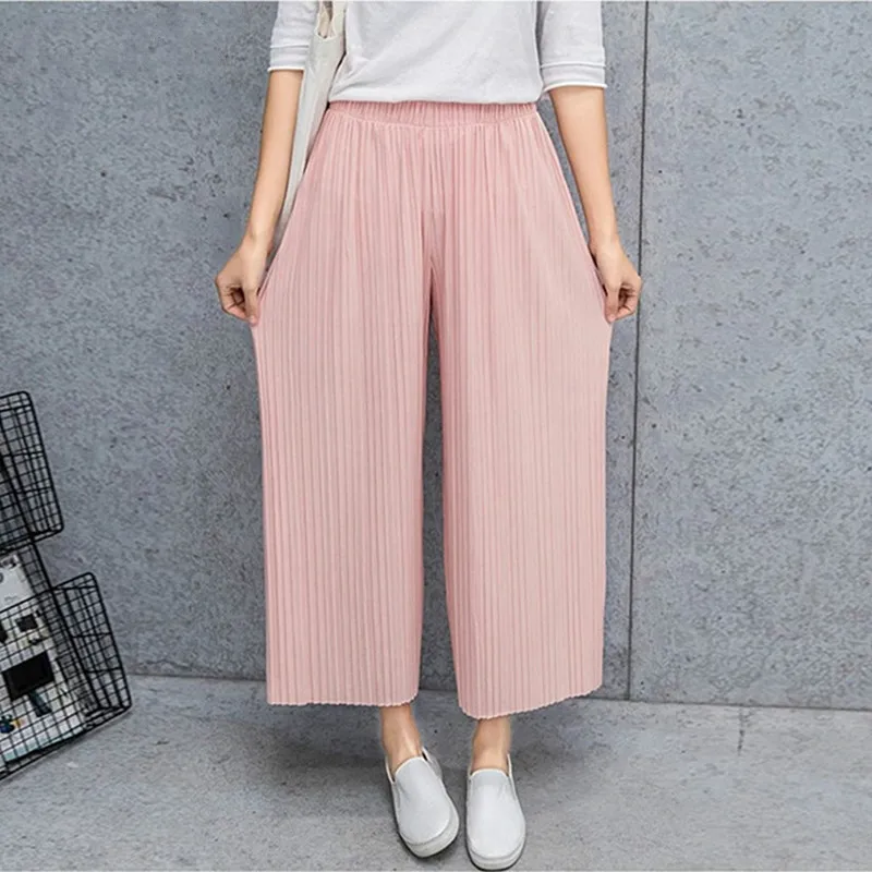 PADEGAO Fold Pleated Palazzo Pants Women Bottoms 2018 Female Casual Pants Mid Waist Wide Leg Pants For Women PDG595 PADEGAO Fold Pleated Palazzo Pants Women Bottoms 2018 Female Casual Pants Mid Waist Wide Leg Pants For Women PDG595