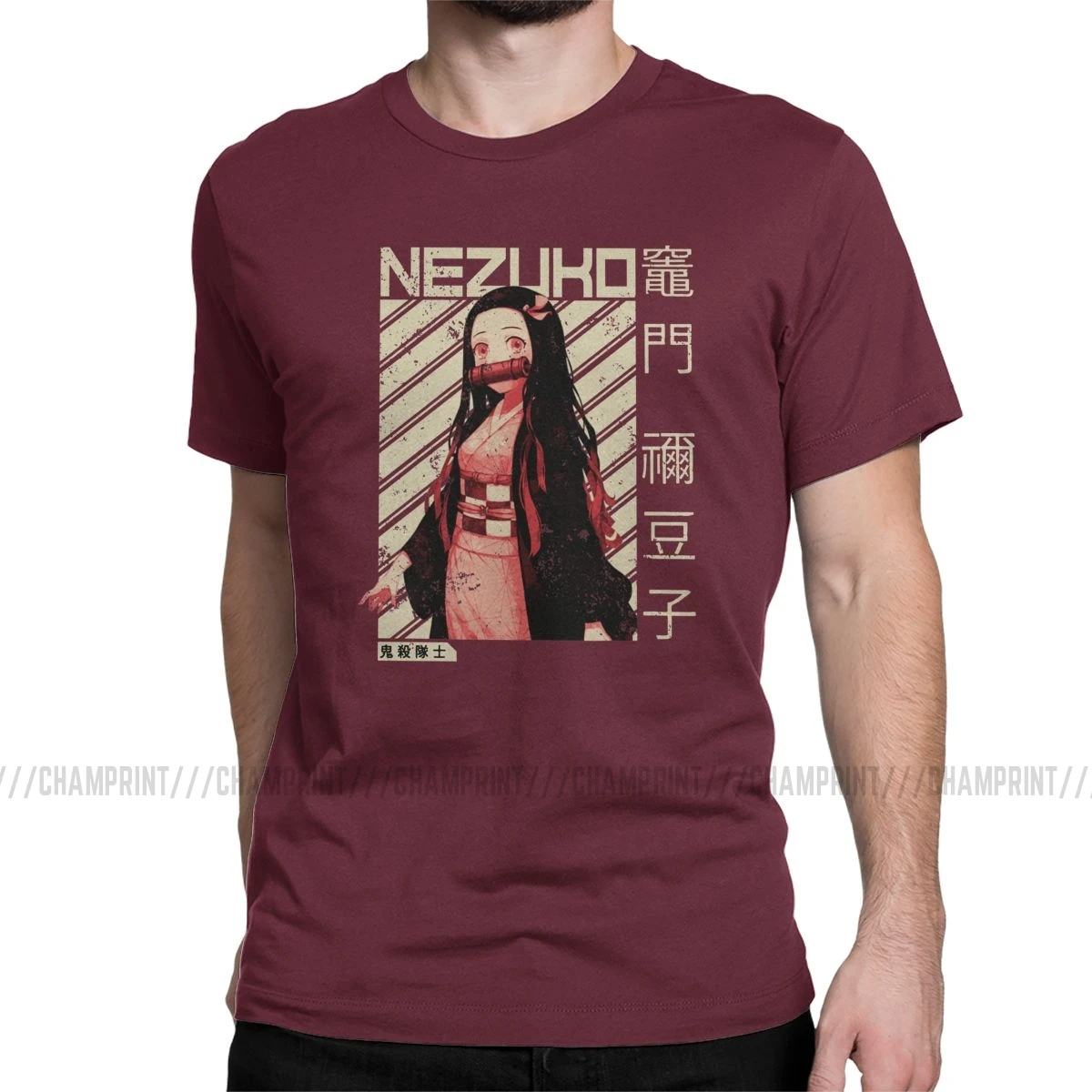 Demon Slayer Nezuko Kimetsu No Yaiba аниме футболка для мужчин креативная хлопковая футболка футболки с коротким рукавом топы с принтом - Цвет: Бургундия