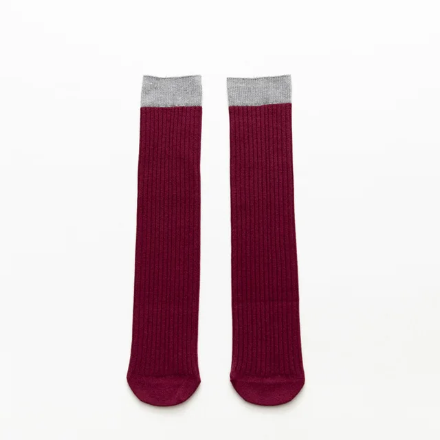 burgundy SLKMSWMDJ/осенне-зимние однотонные детские чулки для мальчиков и девочек модные хлопковые чулки для студентов 1-10 лет, один размер - Цвет: burgundy