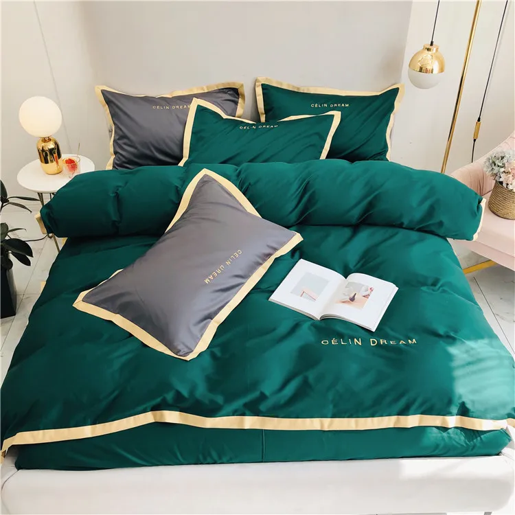 Embroidered European and American style simple color matching bedding 60 cotton bedding four-piece set