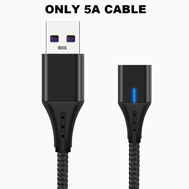 5А/3а супер быстрая зарядка Магнитный USB кабель передачи данных СВЕТОДИОДНЫЙ Магнитный зарядный кабель для телефона type C зарядный кабель - Цвет: 5A Black Cable