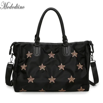 

Mododiino Embroidery Duffel Bag Nylon Waterproof Travel Bag Women Crossbody Bag Stars Top-Handle Traveling Luggage Bags DNV1304