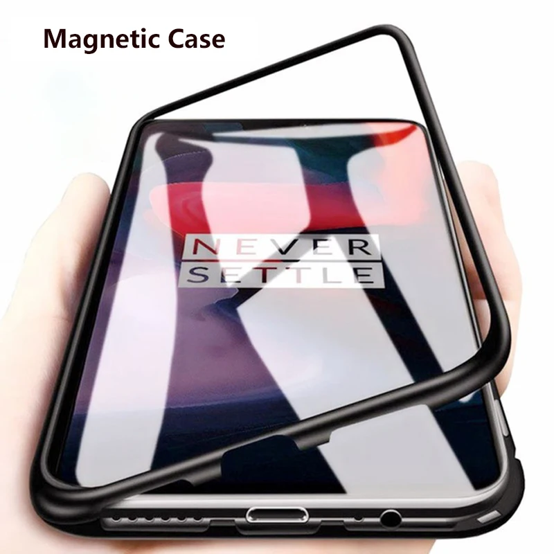 Магнитный адсорбционный чехол для телефона OnePlus 7 Pro One Plus 6T закаленное стекло задняя крышка для Oneplus 6 5T Роскошный металлический Прозрачный чехол