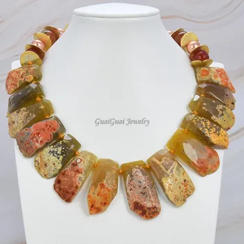 

GG Jewelry 21" Natural Stone Yellow Agate Top-drilled Fancy Polished Raw Drusy Slice Agates Gemstone Necklace Lady Jewelry