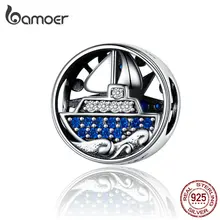 BAMOER, компас, круглые металлические бусины для женщин, браслет на запястье, 925 пробы, серебро, цирконий, корабль, шарм, для серебряного браслета SCC1197