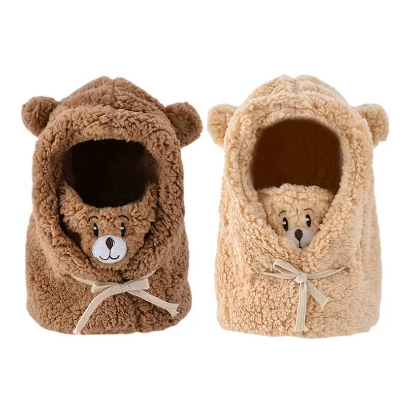 

Beanies Hats For Women Winter Cute Cartoon Bear Ear Hat Female Outdoor Warm Lamb Plush Hat Scarf Mask Set Gorros Women Hat