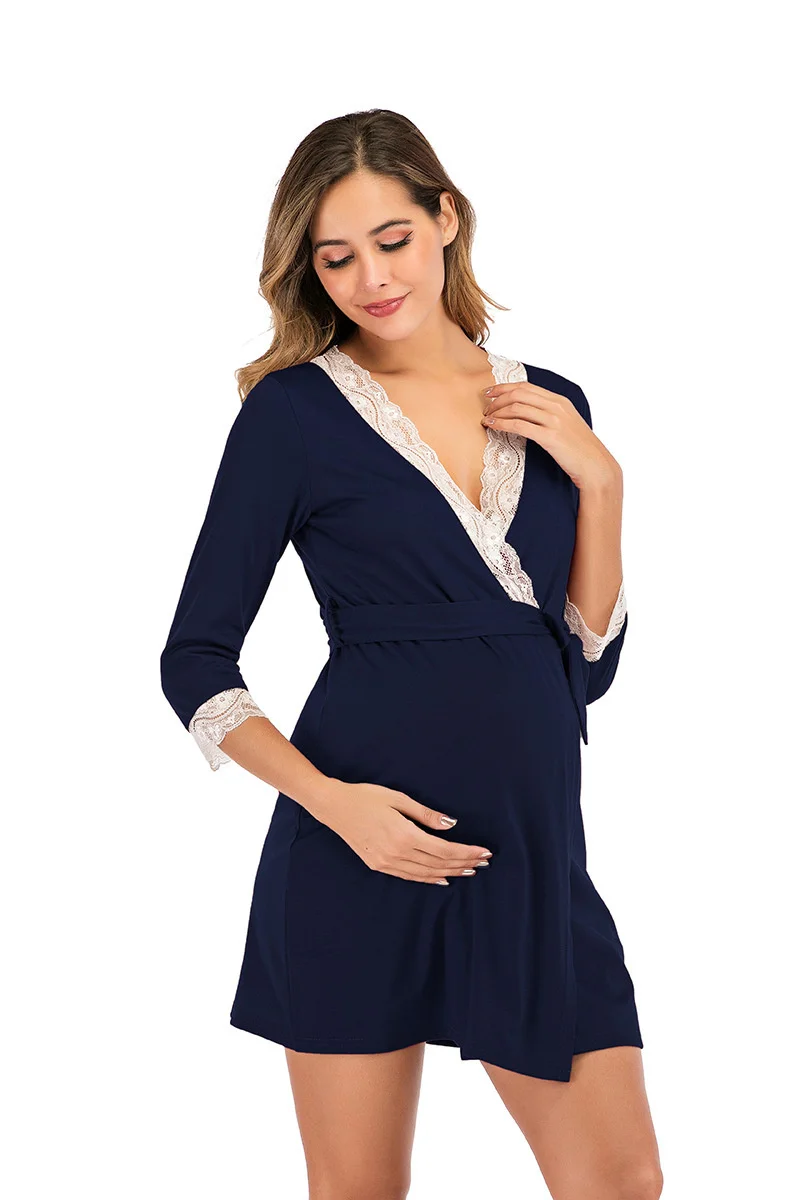 Pregnant Maternity Nursing Nightgown Lace Trim Half Sleeve