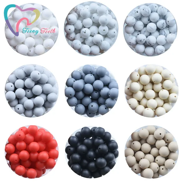 50PCS Marble & Metallic 12/15 MM Silicone Beads Safe Teether Round Baby  Teething Chewable Beads