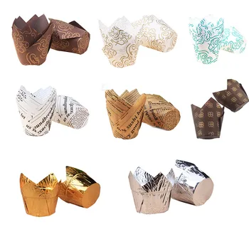 

Hifuar 50Pcs/set Disposable Tulip Flower Chocolate Cupcake Wrapper Cake Decoration Tools Baking Muffin Paper Liner Mold Paper