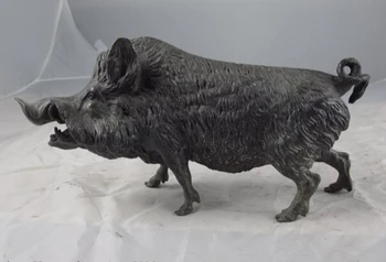 

song voge gem S1037 Chinese Old Copper Bronze Feng Shui Evil Lucky Wealth Wild boar Pig Art Statue