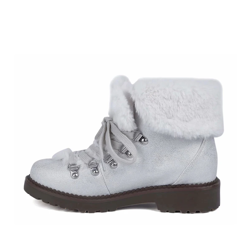 Maxmuxun/Женские меховые ботильоны на платформе со шнуровкой; сезон осень-зима года; теплая обувь - Цвет: white