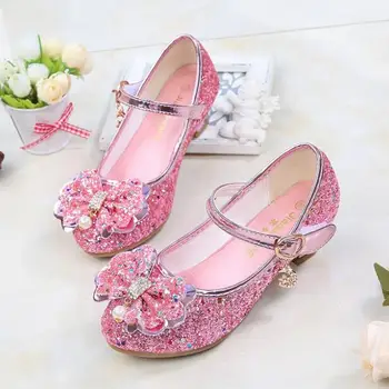 

Girl High Heels Pink Sandals Children's Gold Princess Shoes Sequin Students Dance Shoes Size 26-36 Kids Sandal