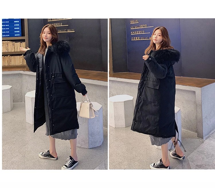 Jielur 2019 зимняя женская куртка-пуховик с большим меховым воротником в Корейском стиле белое пальто пуховик женский 4 цвета модное Прямое