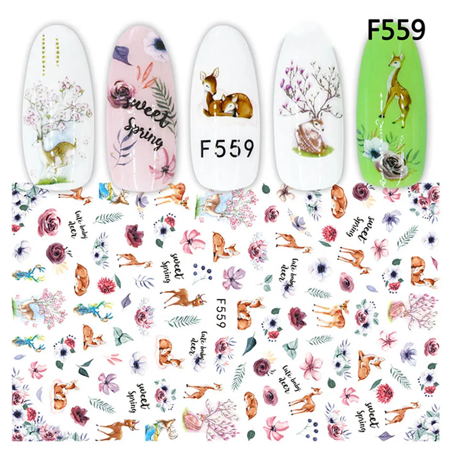 1 шт., черные, белые наклейки с русскими буквами для ногтей, цветочный лист, фламинго, дизайн, клеящиеся кончики для маникюра, декор для ногтей, SAF554-573 - Цвет: F559