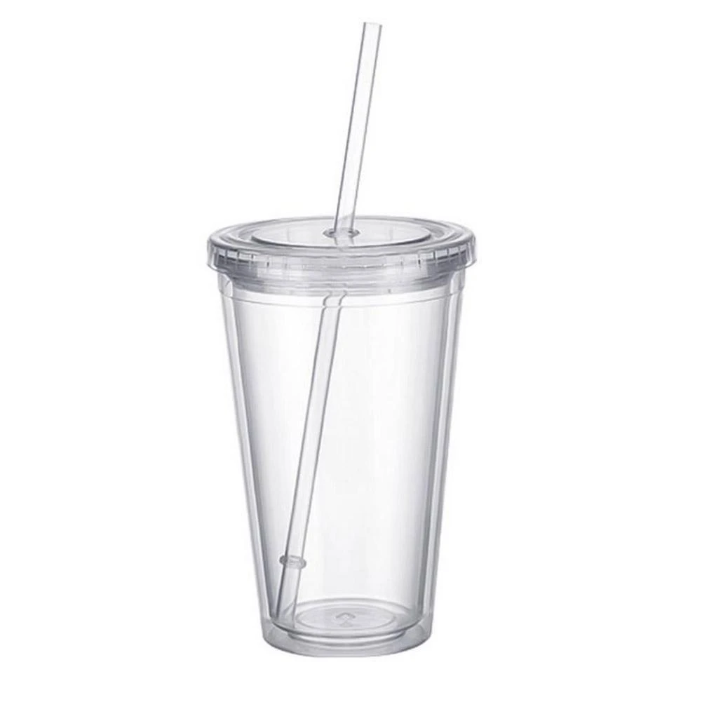 Reusable Drinking Cup Straw Cup 500ml With Lid Double-layer Plastic Transparent Tea Fruit Coffee Mug Outdoor Sport Plastic Cup - Tumblers - AliExpress