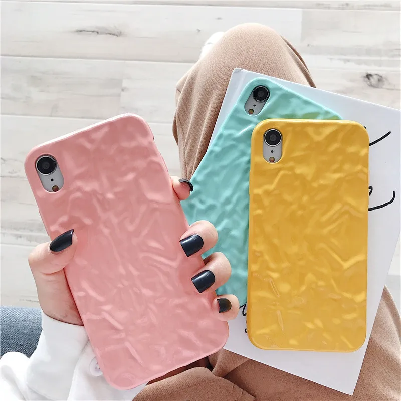

Cute Macarons 3D Wrinkle Phone Case Soft Cover For iPhone 6 6s 7 8 Plus X XS XR XSMAX Cute Solid Candy Color Back Protect Capa