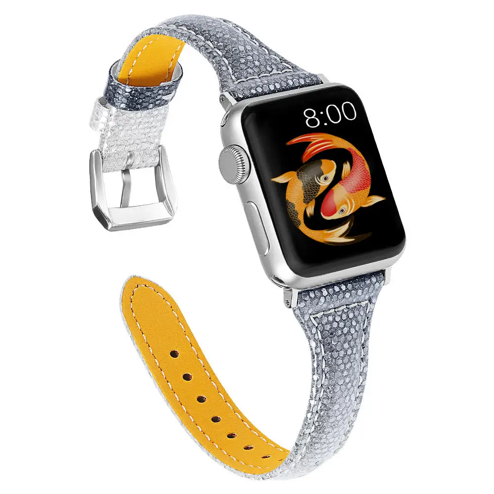 Градиентный цветной ремешок для Apple Watch серии 1 2 3 4 5 тонкие кожаные браслеты для iWatch 44 мм 42 мм 40 мм 38 мм браслет