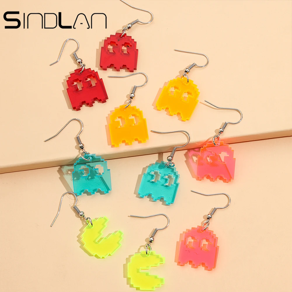 5 Paia Divertenti Orecchini Pendenti Multicolori Del Fumetto Per Le Donne Cute Pixel Ghost Set Edgy Fashion Ears Gioielli Regalo Arete Envio Gratis