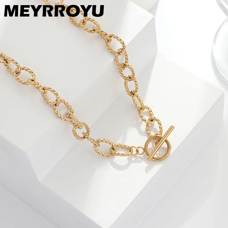MEYRROYU Stainless Steel New Punk Cool Geometric OT Toggle Clasp Necklace For Women Gift Trend Thick Chain Party Fashion Jewelry | Украшения