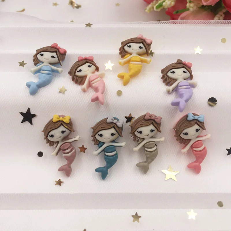 12 шт. ручная роспись смешанный каваи разноцветный милый русалка плоский камень