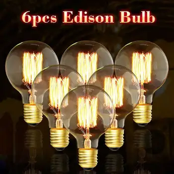 

6PCS E27 40W G80 Retro Vintage Industrial Edison Lamp Filament Incandescence Light Lamp Bulb 220V