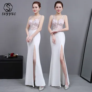 

Skyyue Evening Gowns Robe De Soiree Sexy Split Double V-neck Sleeveless Tank Mermaid Evening Dress Formal Dresses 2019 HH114