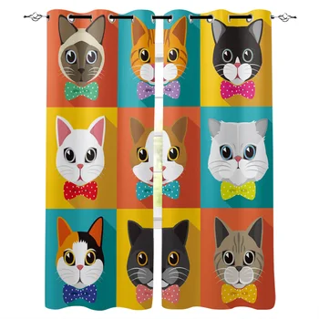 

Kitchen Curtains Color Pet Cat Bow Bedroom Curtains Home Item Window Curtain for Living Room