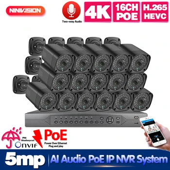 

NINIVISION AI Smart 5MP H.265+16CH 4K CCTV System NVR Kit Outdoor Two way Audio Security IP Camera POE Video Surveillance set