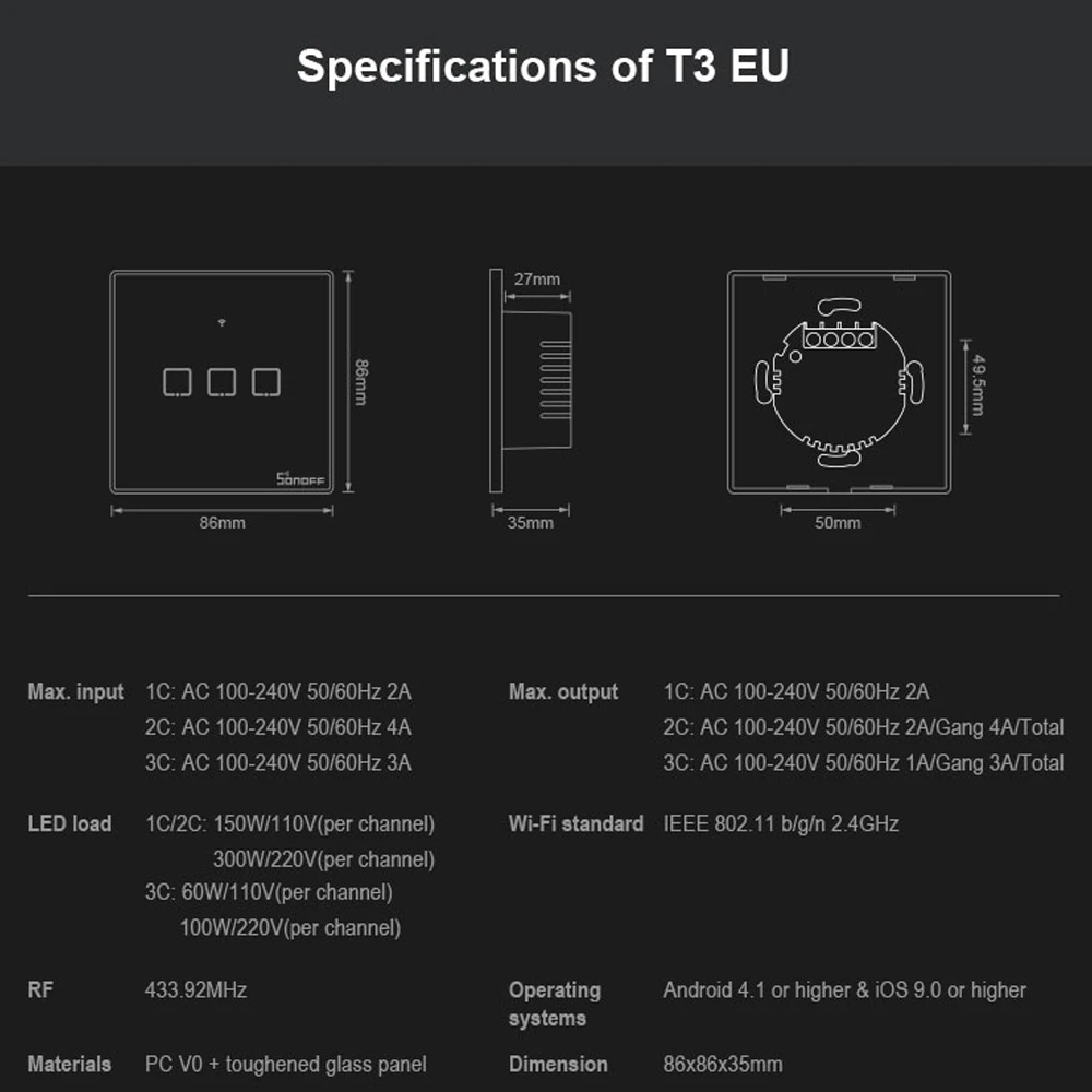 Смарт выключатель SONOFF T3 TX с поддержкой Wi Fi и сенсорным управлением|Модули для
